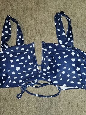 Navy Blue White Printed Bikini Top